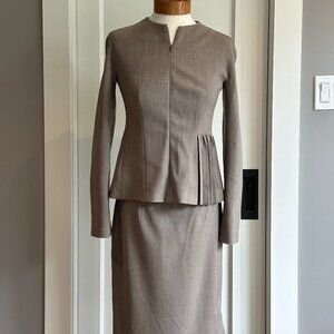 Marlowe Italy Taupe Skirt Suit with Pleat Details Size EU 36